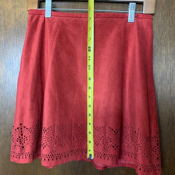 Rust Express Mini Skirt - Vegan Suede with Cutout Details, Lined - Boho - Picture 4 of 11